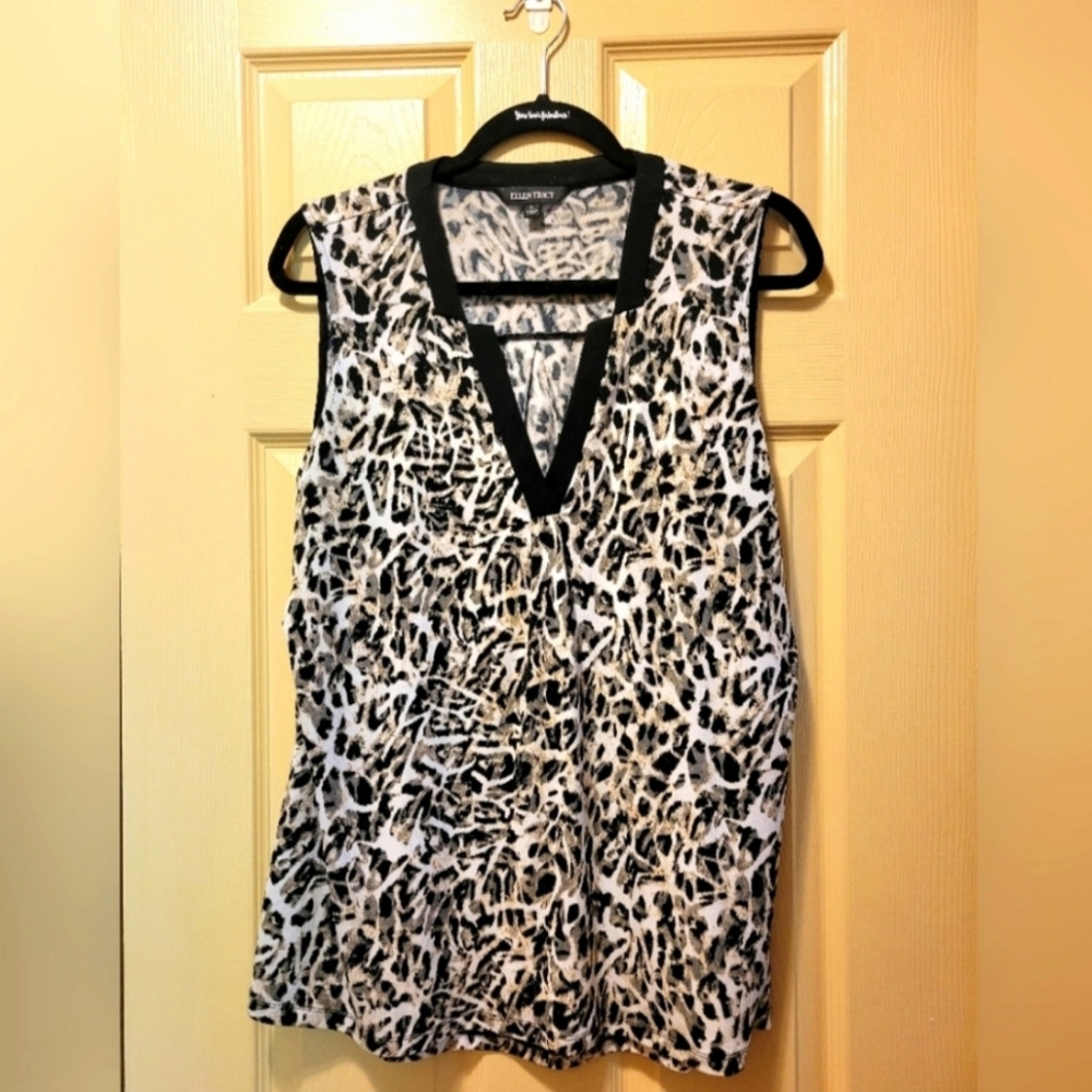 🌻 Ellen Tracy Sleeveless Leopard Print Blouse Size Large Excellent Condition